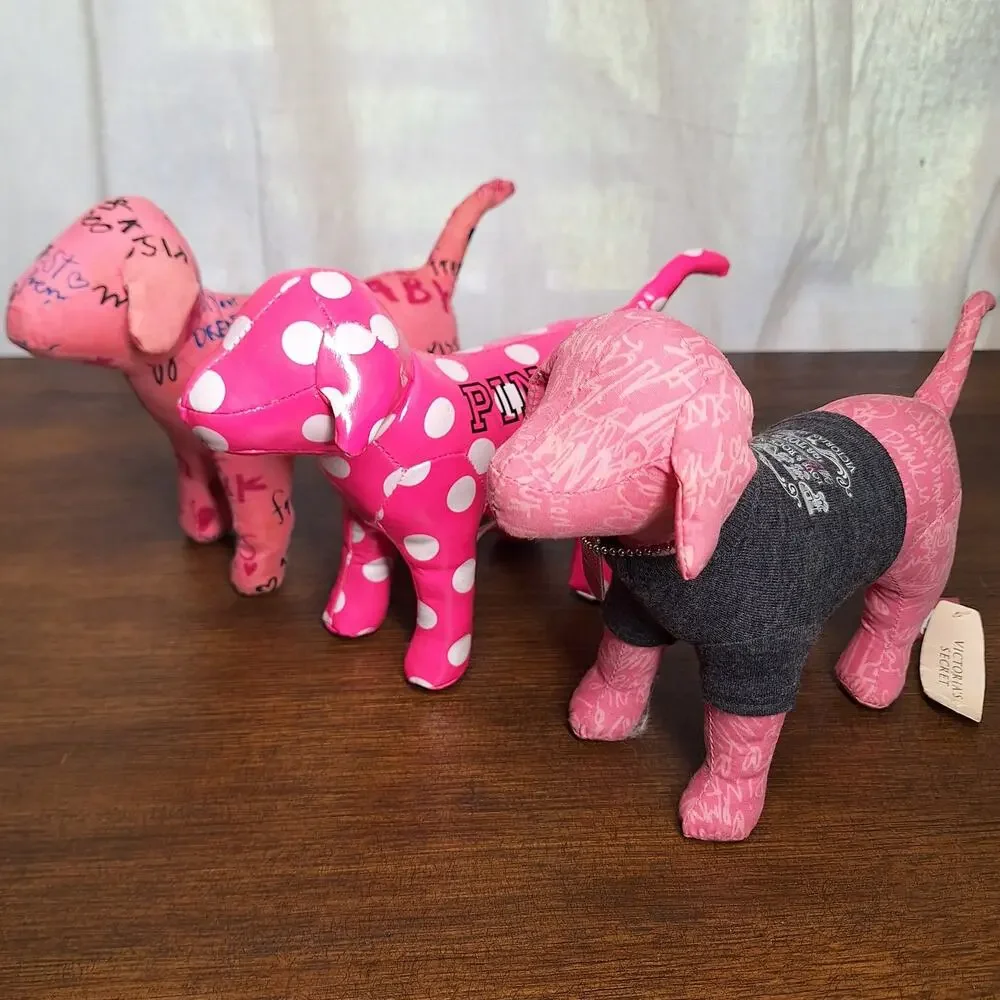 Victoria secret Pink Y2K 2000s 8" Plush dog lot bundle of 3 Vinyl polkadot 86 - Picture 1 of 10